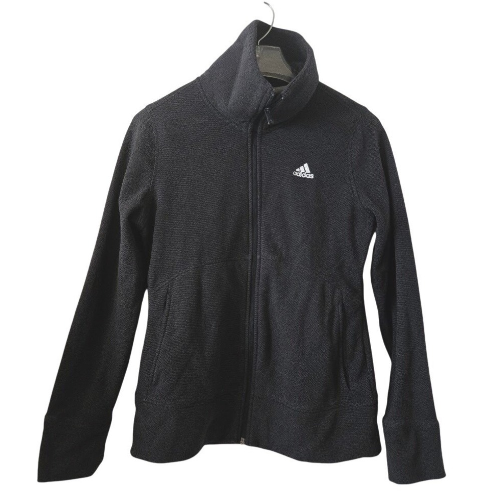 Adidas Womens Golf‎ Full Zip Fleece Jacket Black Textured Knit Athletic Size S